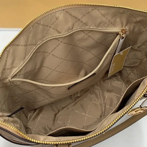 MICHAEL KORSJet Set Lg Crossgrain Leather Top-Zip Charlotte Tote ShoulderCamel